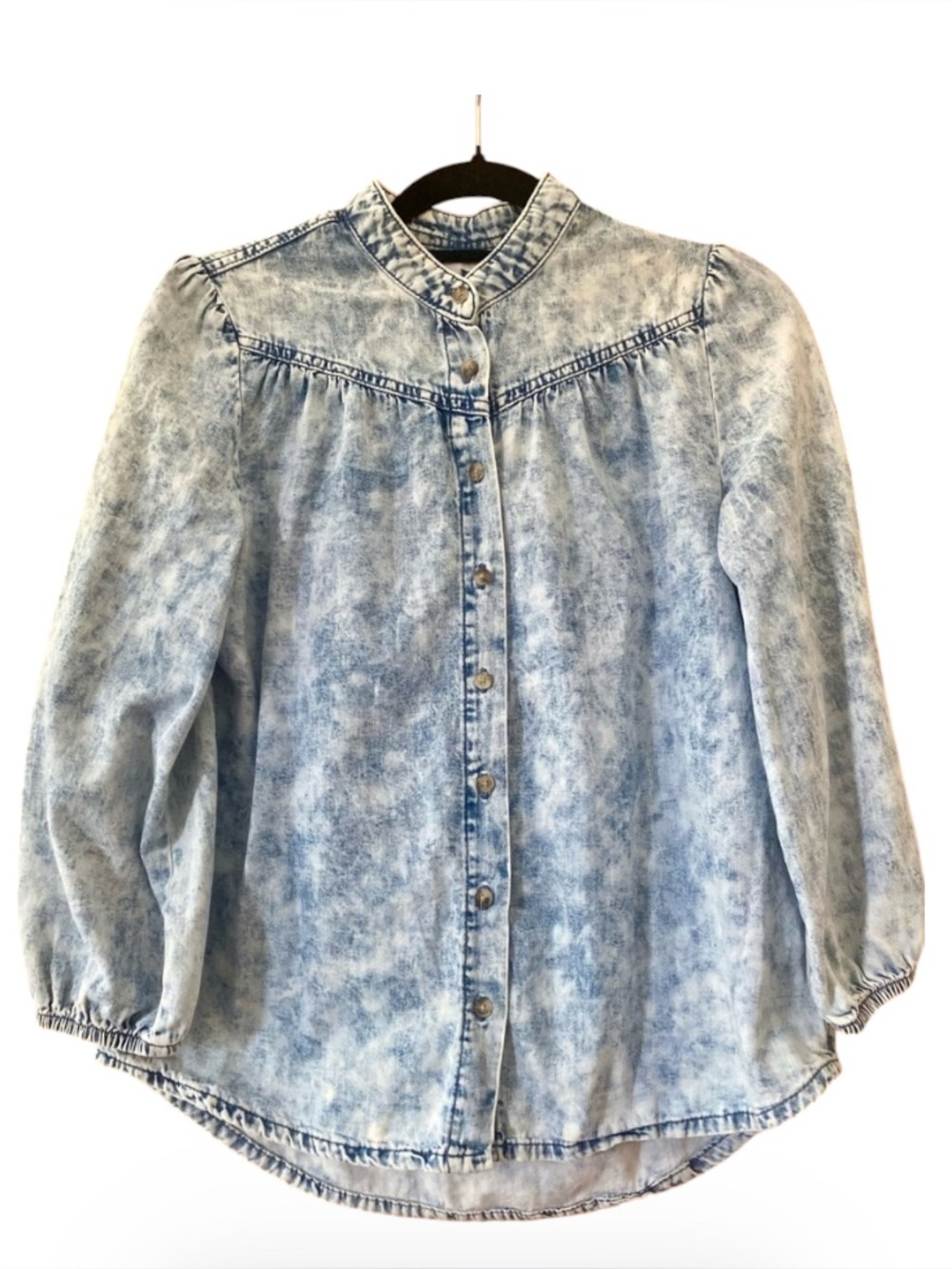 Signature by Reitmans Acid Wash Denim Chambray Button Down Blouse S